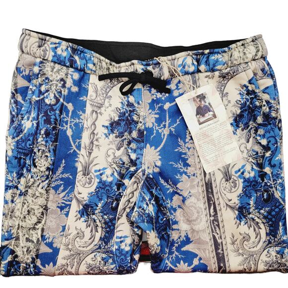 NWT Gary Graham GARYGRAHAM422 UNISEX Patched Pants Blue Floral Stripe M - Picture 2 of 7